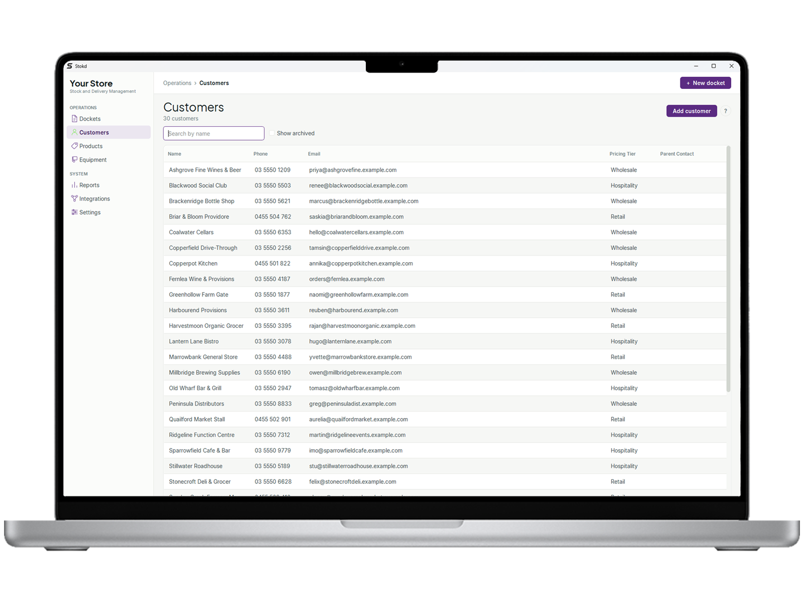 Stokd customer records and pricing tiers