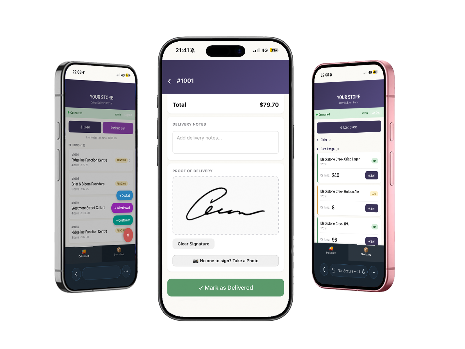 Stokd driver delivery app on phone and desktop